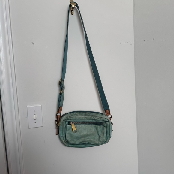 Fossil turquoise Leather Crossbody Bag boho western shabby chic coastal cowgirl - Picture 2 of 11